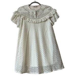 listicle Ivory Textured Woven Halter Neck mini dress Ruffle Sz S Short Sleeve